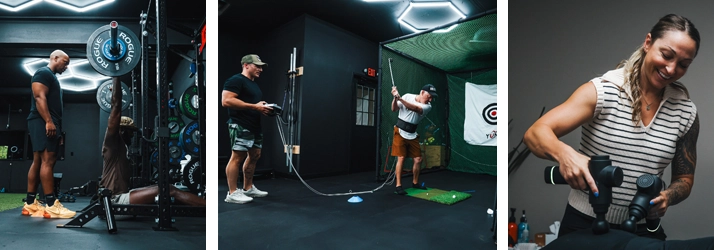 Chiropractor Mayfield Heights OH Mary Teague Conditions Treated 3 photos, one of personal training, one of golfer performance, and one of a therapy on a lower back.
